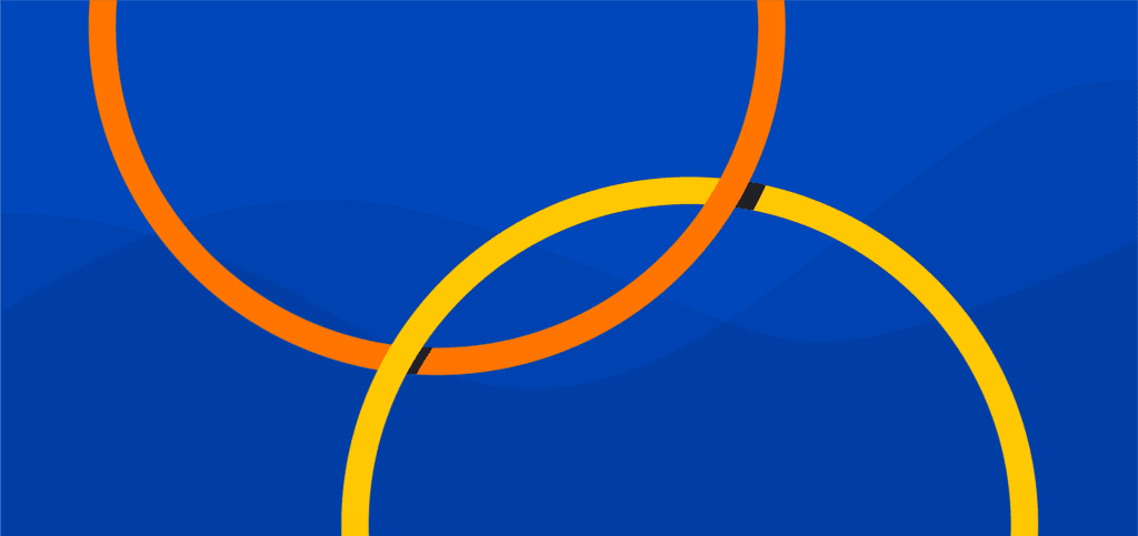 Two interlocking orange and yellow rings on a blue background symbolizing the connection between enterprise architecture and