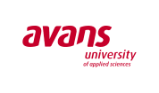 Avans University of Applied Sciences logo featuring bold red lowercase text on a white background.