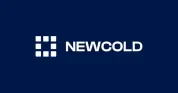 NewCold logo featuring a grid-style icon beside the company name in white text on a dark navy blue background.