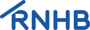 RNHB logo featuring bold blue letters with a stylized rooftop design above the R.