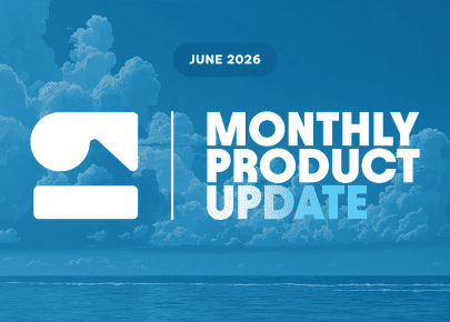June 2026 Monthly Product Update banner featuring a company logo against a blue sky with clouds over an ocean.