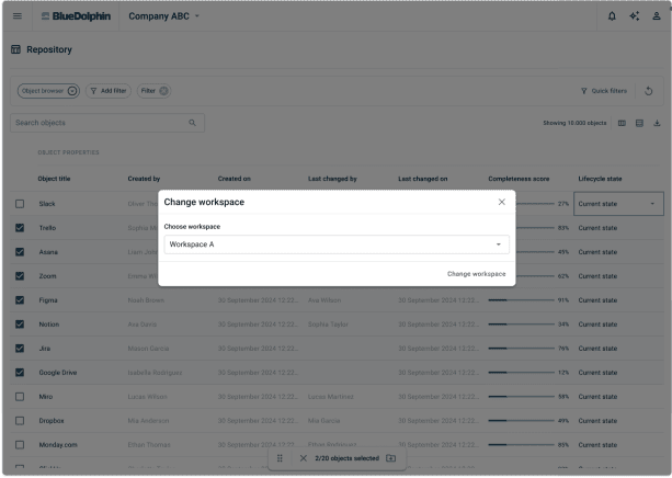 Change workspace feature in the Repository (BlueDolphin)
