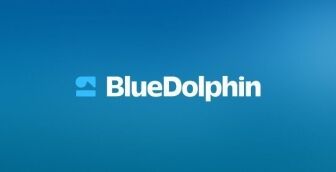 BlueDolphin logo in white text with a stylized dolphin icon on a gradient blue background.